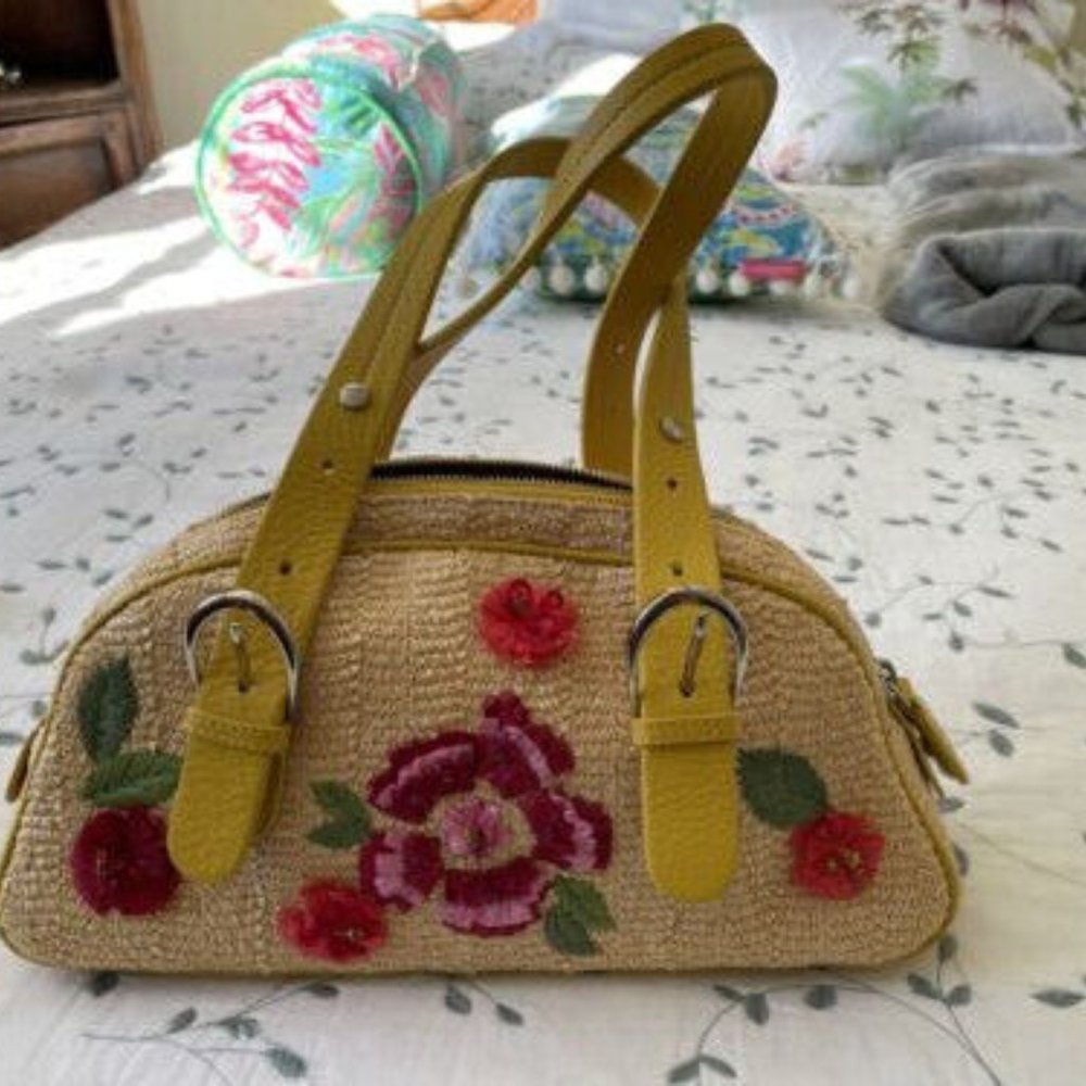 Authentic Christian Dior "Wicker Flower Frame" Raffia Bag  EUC
